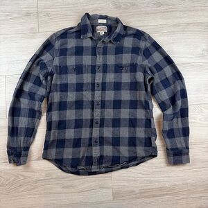 J Crew Flannel Shirt Blue Gray Buffalo Plaid Classic Fit Lumberjack Cabincore M